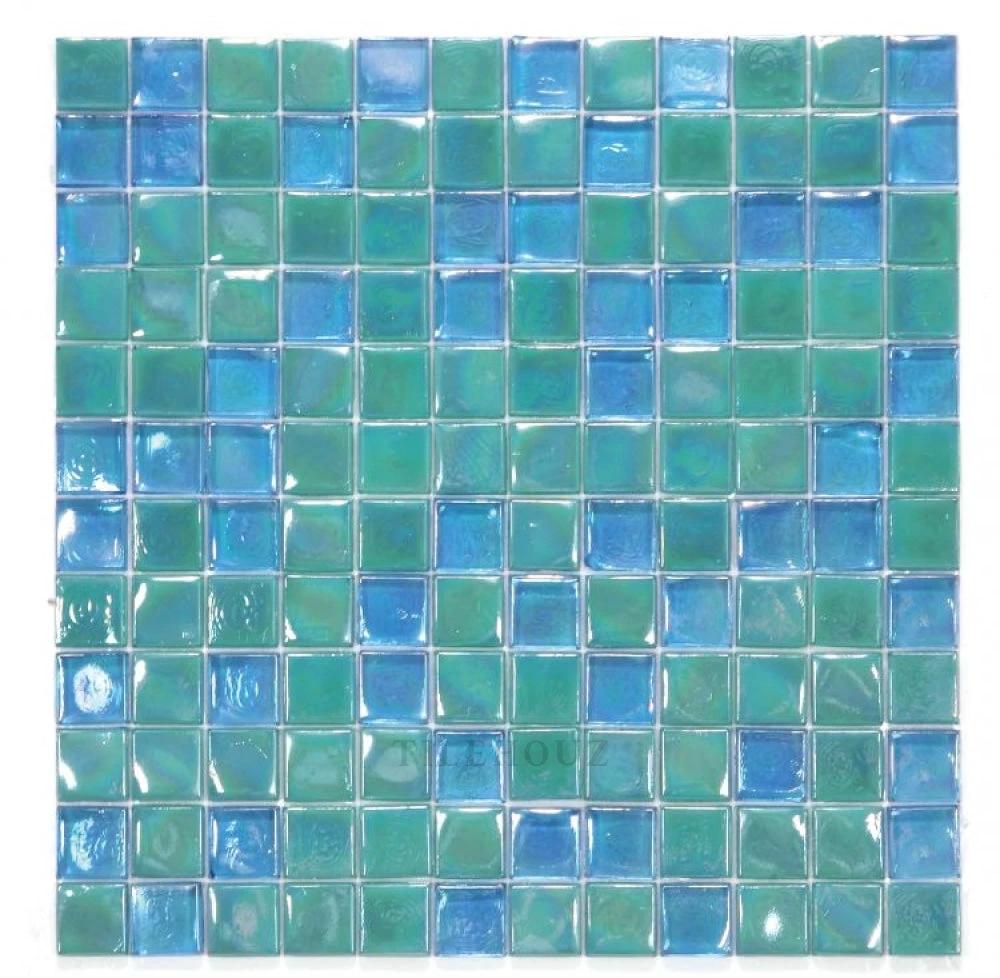 Laguna Lake glass mosaic tile by Tilehouz, 11.75x11.75, blue-green square wall/ceiling tile