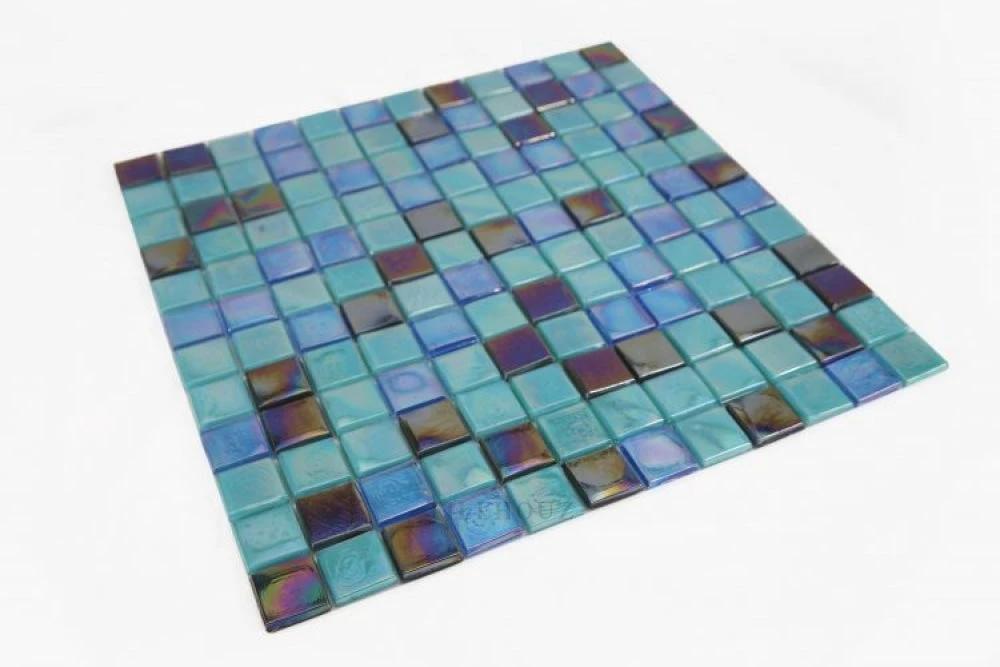 Tilehouz Laguna Mermaid Square glass mosaic tile sheet, turquoise iridescent 11.75 x 11.75