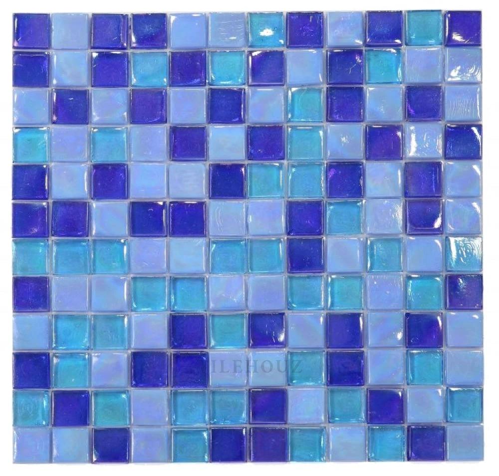 Laguna Ocean Glass Mosaic tile sheet, square 11.75 in, blue-toned glass tiles by Tilehouz