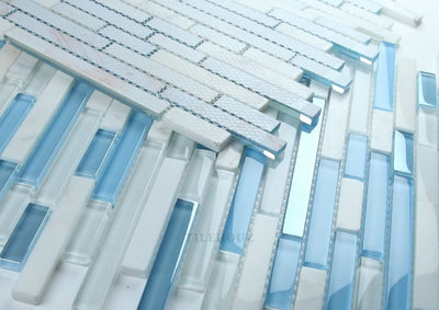 Linear Carrara Blue 11.75 X 12 Glass Mosaic Tile