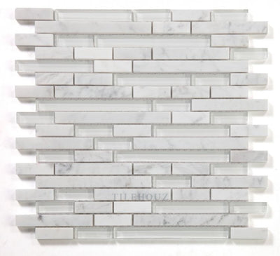 Linear Carrara White 11.75 X 12 Glass Mosaic Tile