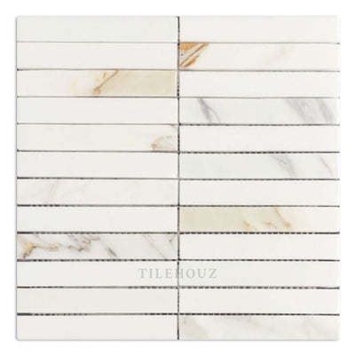 Long Slot (Linear Stacked)Calacatta Gold & Thassos Marble Polished Mosaic