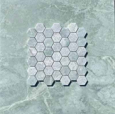 Ming Green Marble 2 Hexagon Mosaic Polished