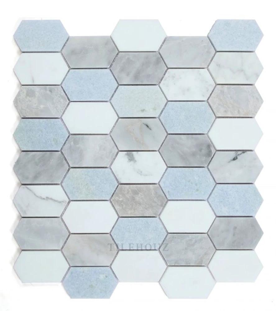 Tilehouz Montage Livid marble hexagon mosaic tile, 12.5 x 13.25 in, wall & ceiling