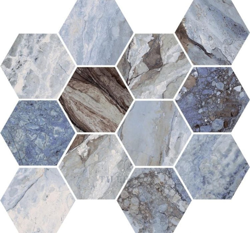 Mystic Ocean Polished 4 Hexagon 12 X 13.5