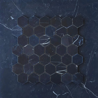 Nero Marquina Marble 2 Hexagon Mosaic Polished/Honed