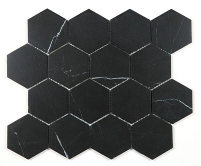 Nero Marquina Marble 3 Hexagon Mosaic Polished/Honed