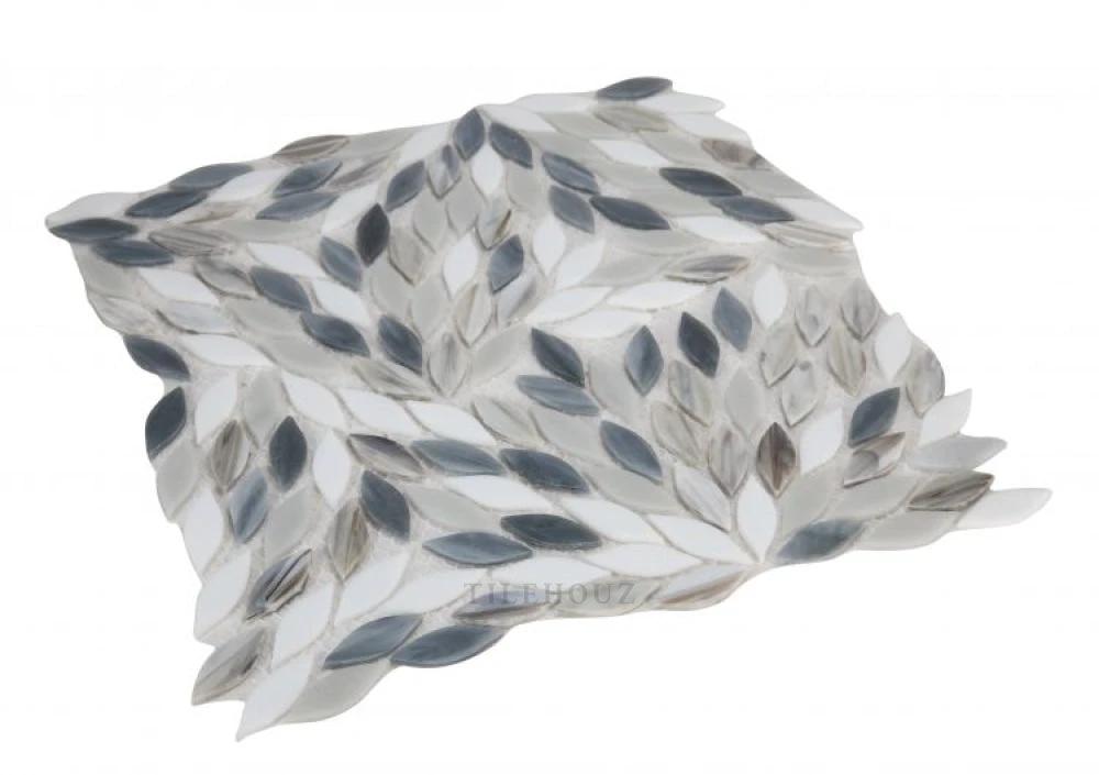 Newport Beach 11x11 Leaf Glass Mosaic tile with white and blue-gray stained glass Tilehouz