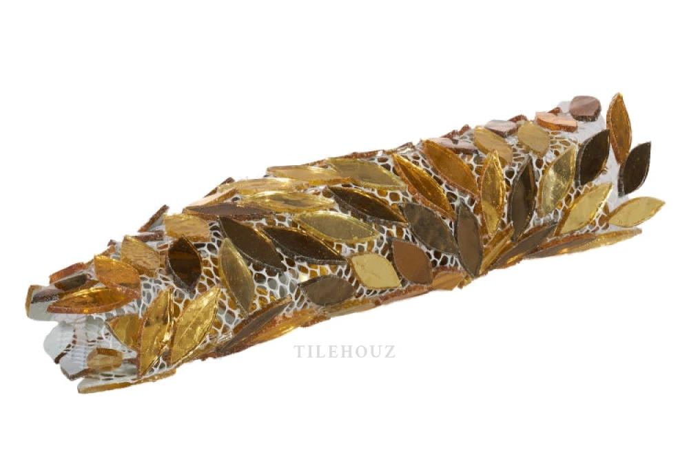 Newport Gold 11x11 leaf glass mosaic tile by Tilehouz