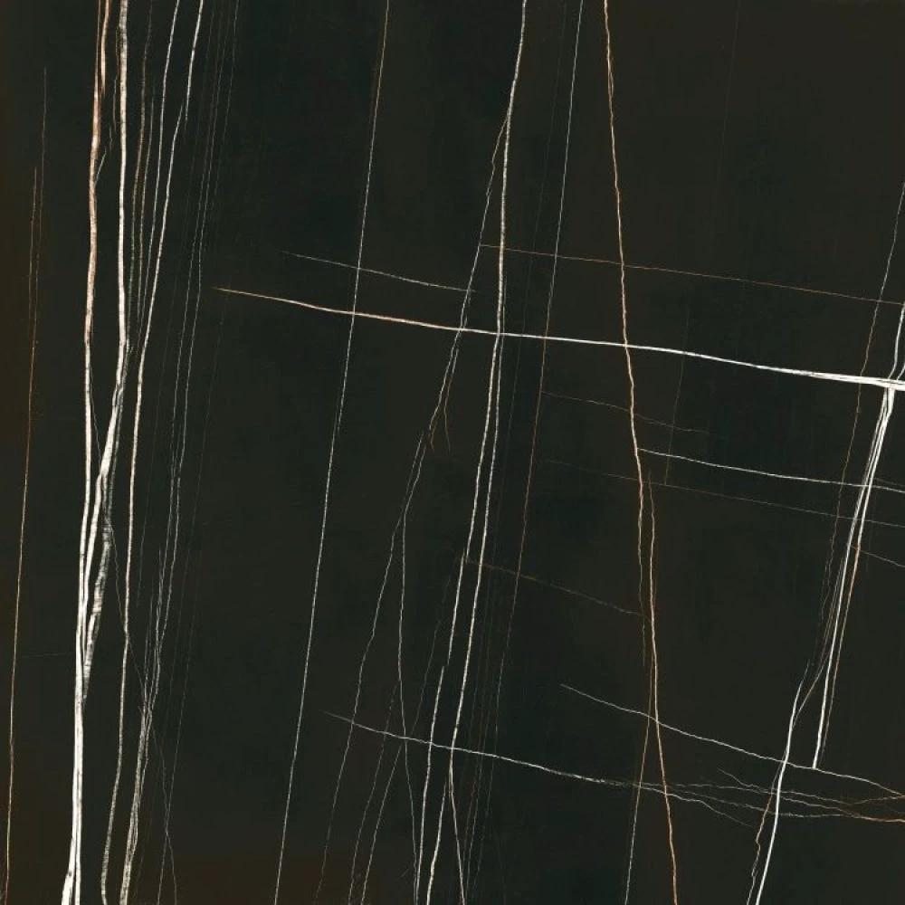 Porcelain tile Noir Black 48x48, polished with white and gold veining