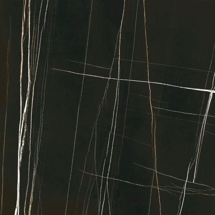 Porcelain tile Noir Black 48x48, polished with white and gold veining