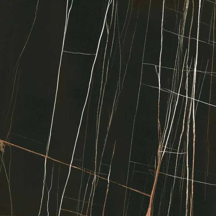 Noir Black polished porcelain tile 48x48 with white veining for walls
