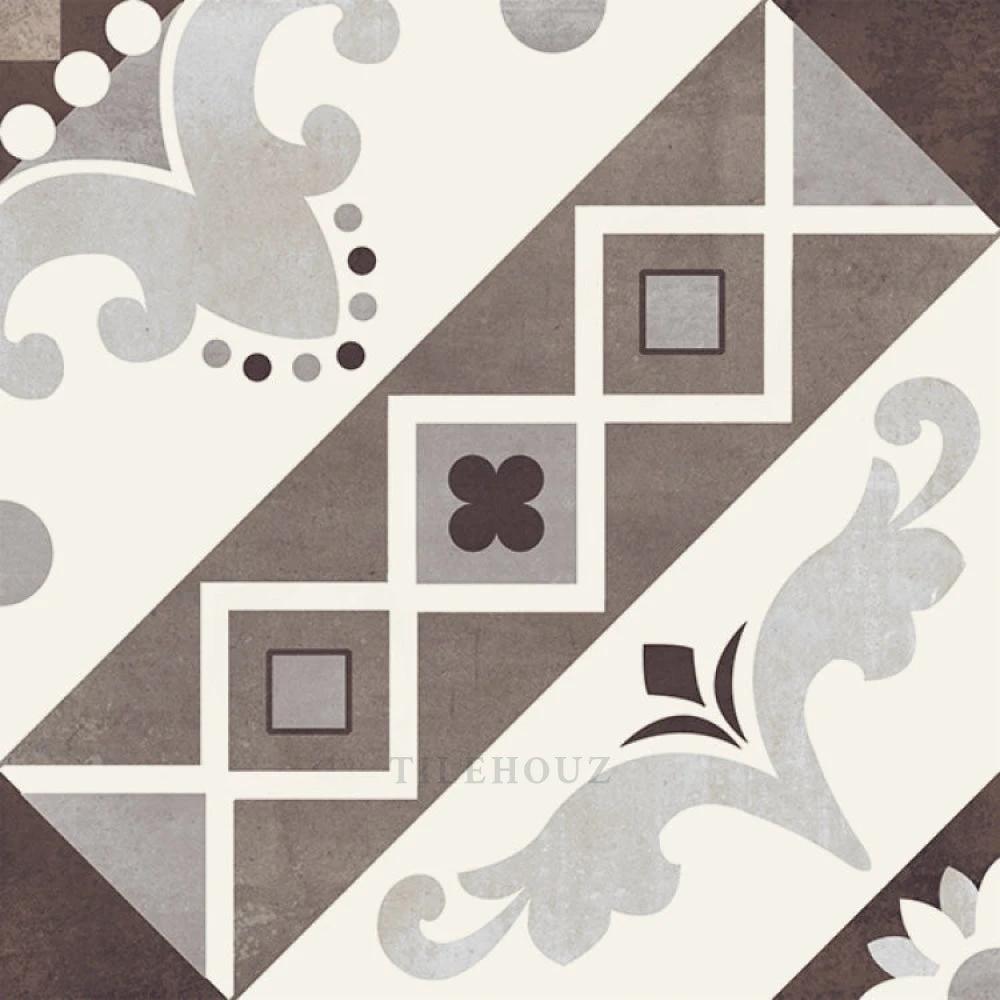 Paris Belleville Marrone porcelain tile by Tilehouz, 8x8, brown and cream geometric wall tile