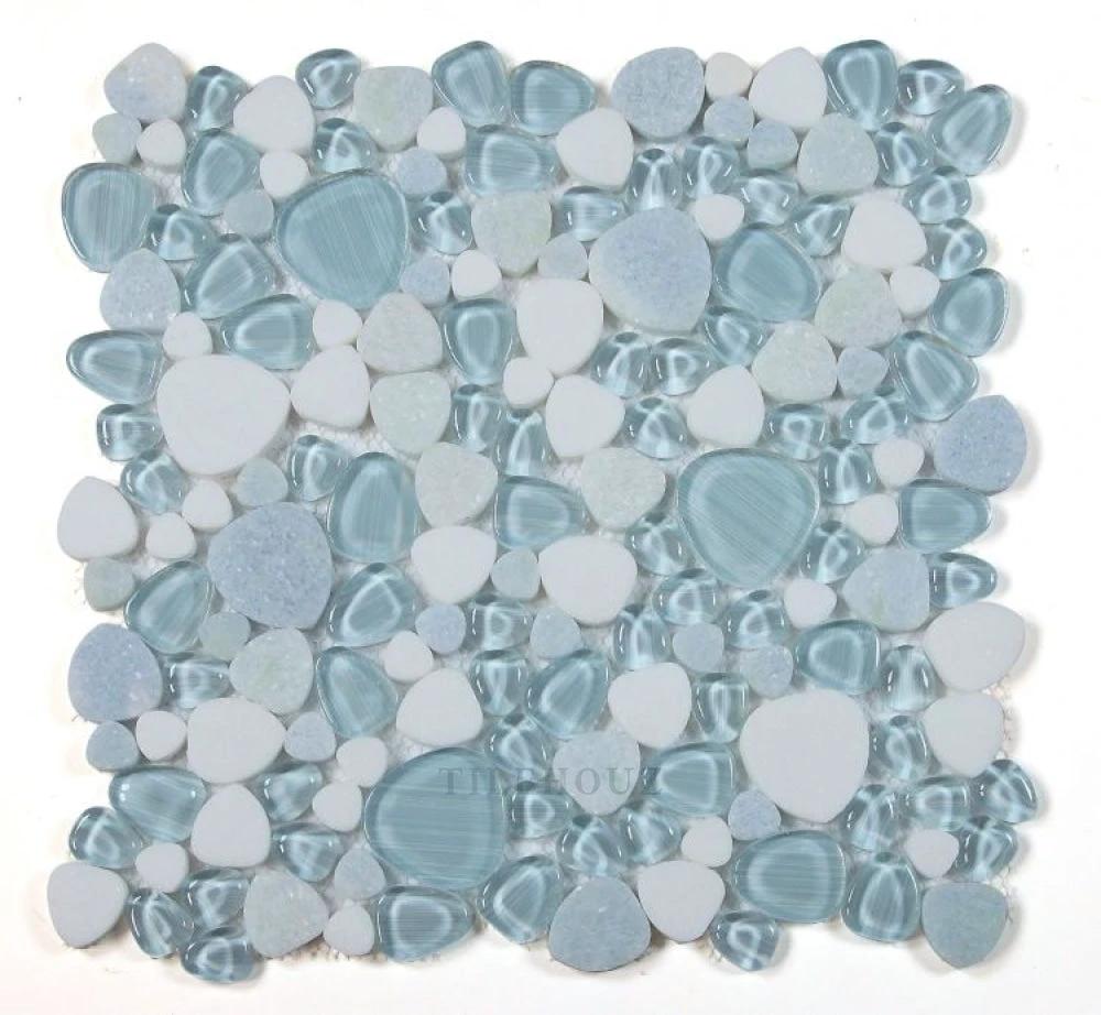 Peach Crystal Ocean 12x12 glass pebble mosaic tile by Tilehouz