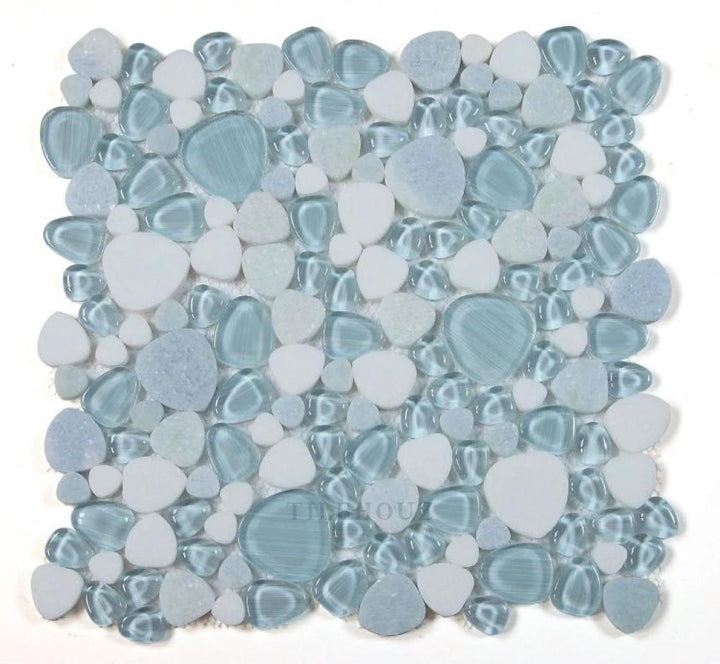 Peach Crystal Ocean 12x12 glass pebble mosaic tile by Tilehouz