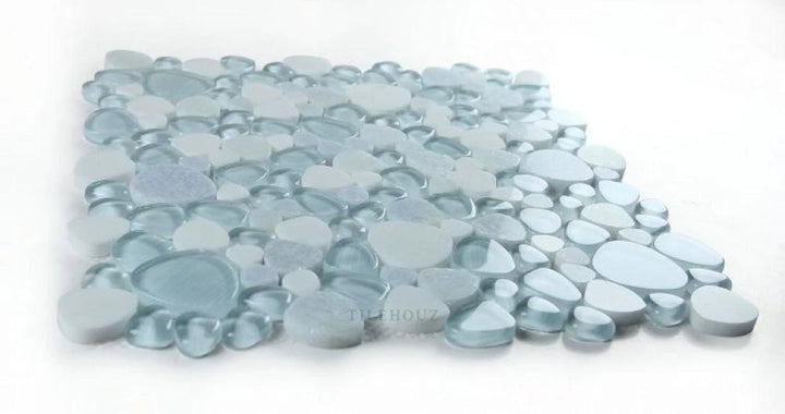 Glass pebble mosaic tile sheet in Peach Crystal Ocean, 12 x 12, by Tilehouz