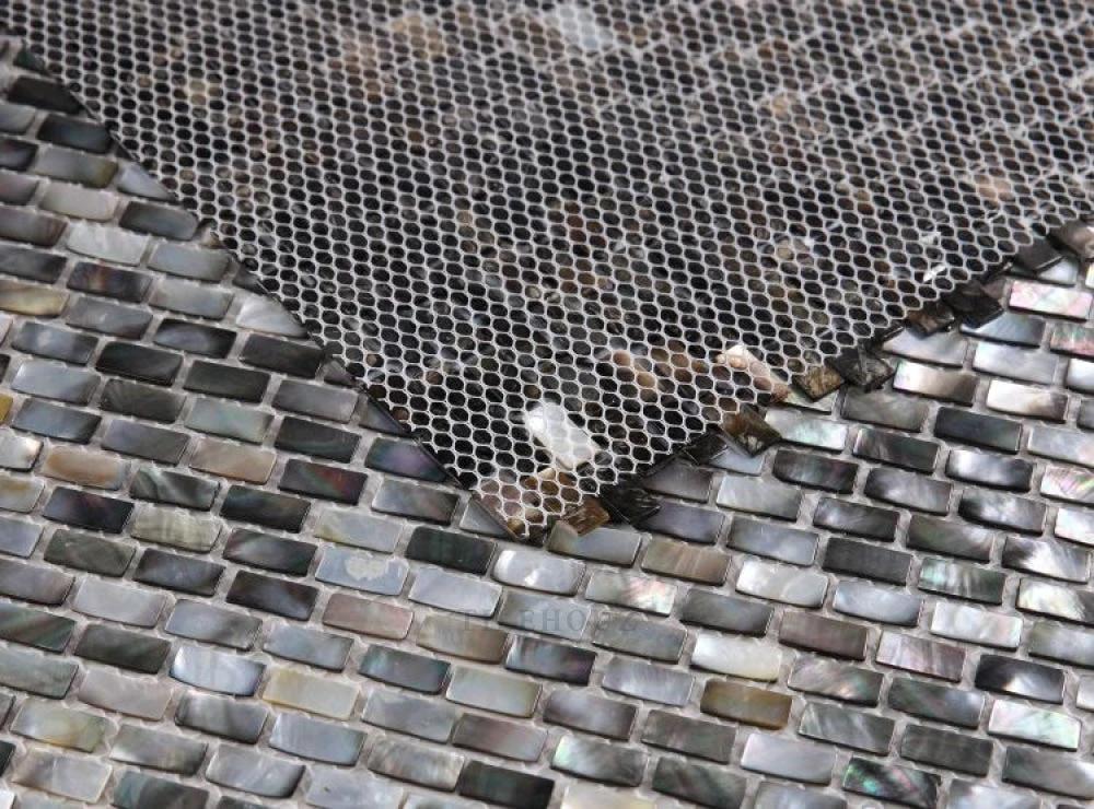 Tilehouz Pearl Black Mini Brick wall tile 11.25 x 11.25, pearl finish mosaic on two mesh sheets
