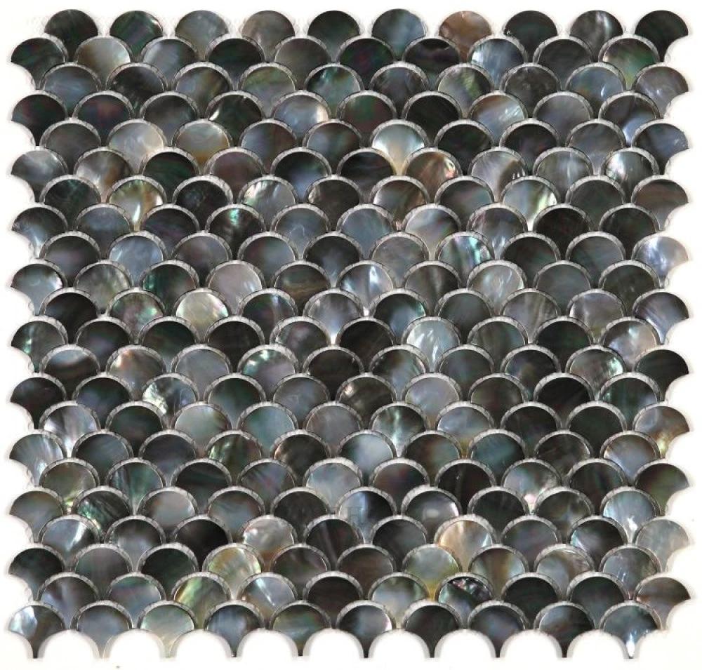 Tilehouz Pearl Black Scale tile, 11.75 x 11.75, iridescent scale mosaic