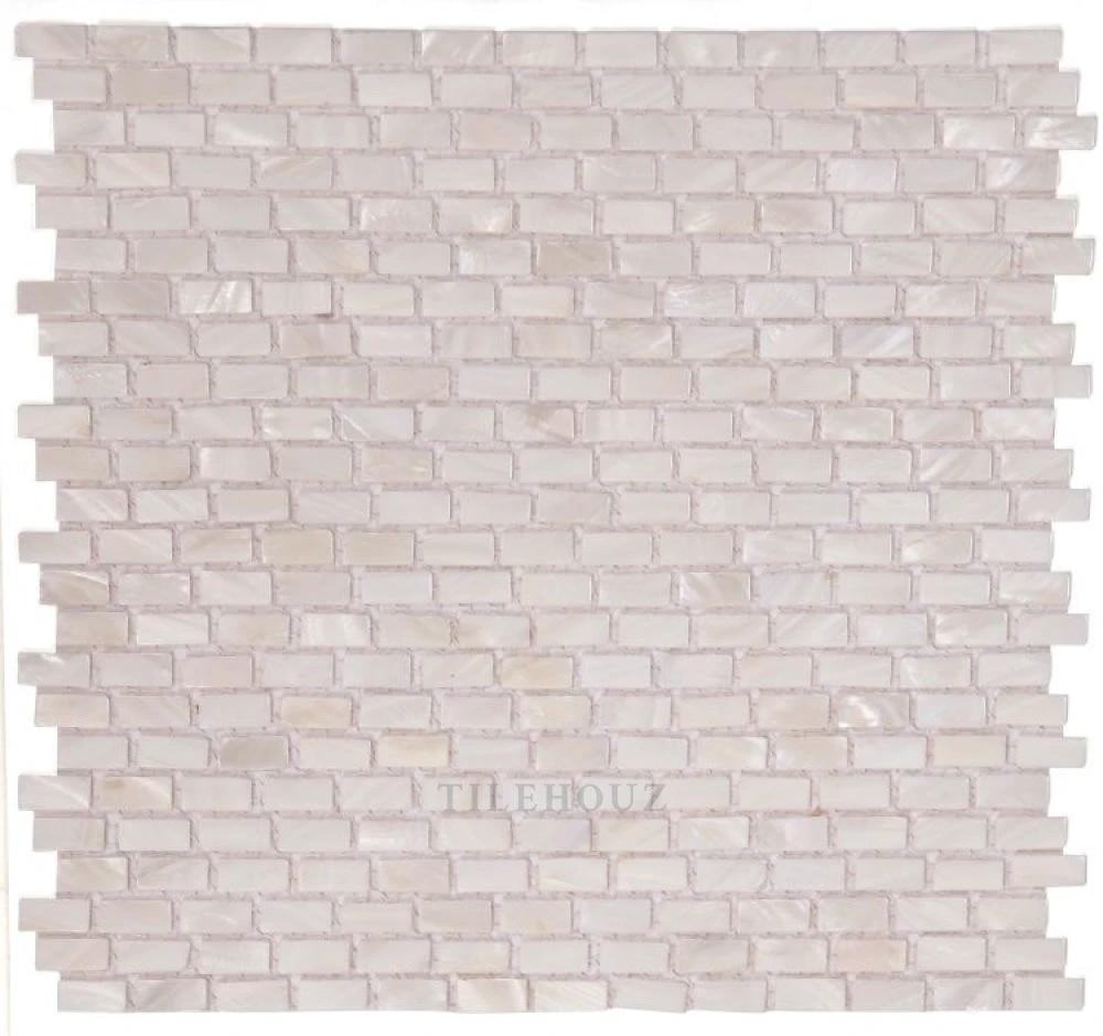 Pearl White Mini Brick wall & ceiling tile by Tilehouz, 11.25 x 11.25 inches