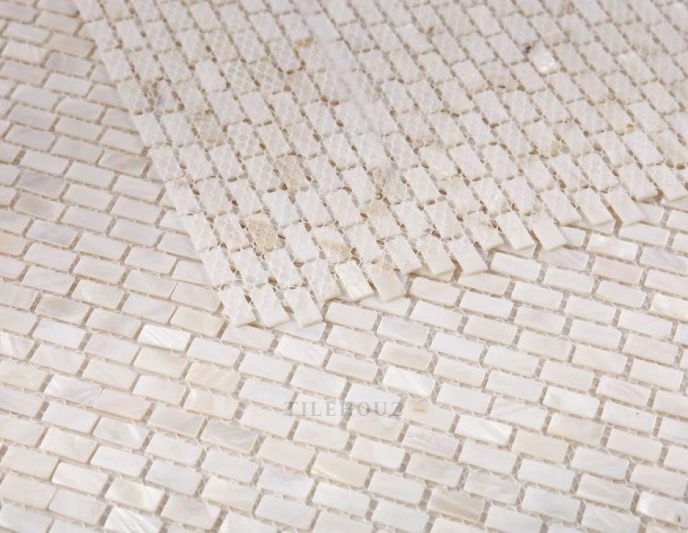 Pearl White Mini Brick (Diana Pearl) wall tile by Tilehouz, 11.25 x 11.25