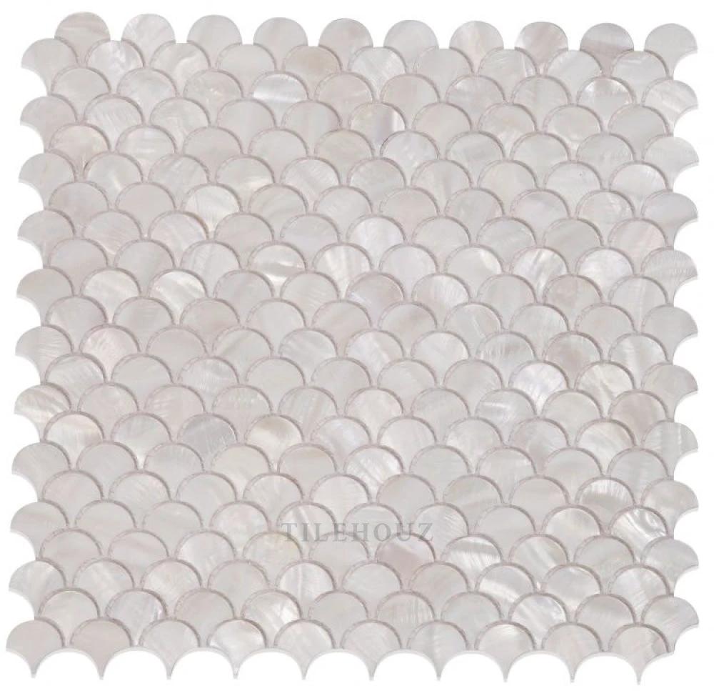 Pearl white scale tile mosaic by Tilehouz, 11.75 x 11.75 in wall & ceiling tile