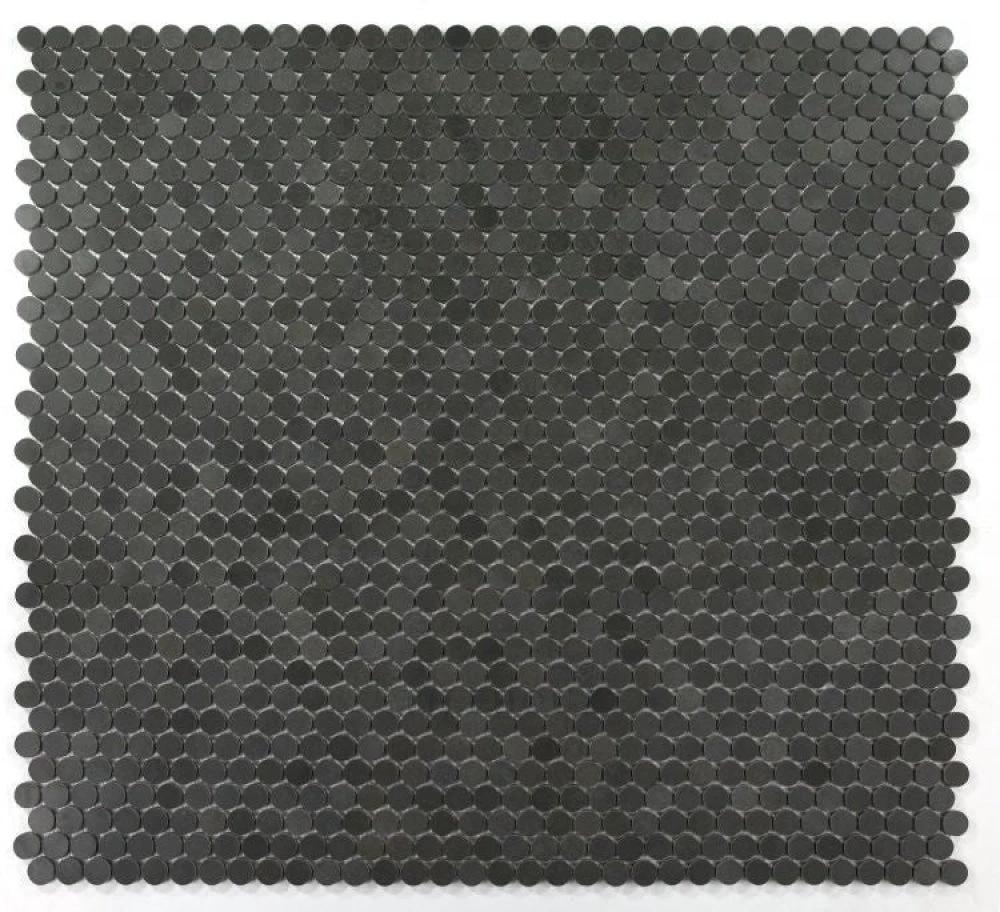Black basalt penny-round mosaic tile; stone sheet for wall & ceiling, 11 x 11.75
