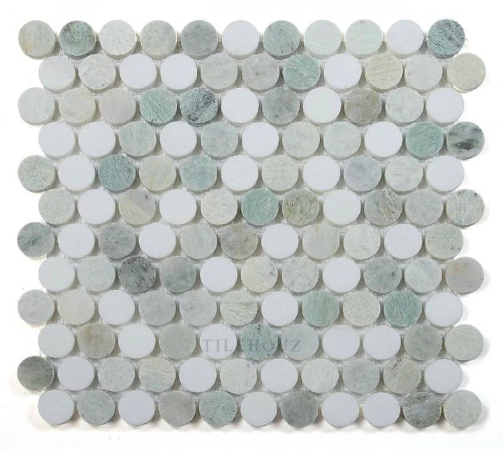 Tilehouz Ming Green Marble 1 in Mix Penny Honed Mosaic wall tile