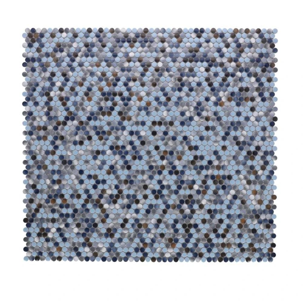 Penny Round Beach porcelain mosaic tile sheet in blue tones, 11.5 x 12.25 in