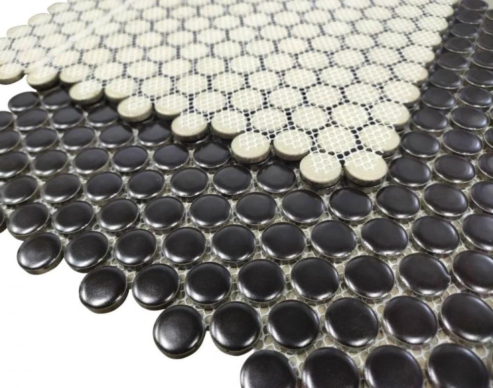 Penny Round Black Matte porcelain mosaic tiles, 11.5 x 12.25, sheet mosaic for walls.