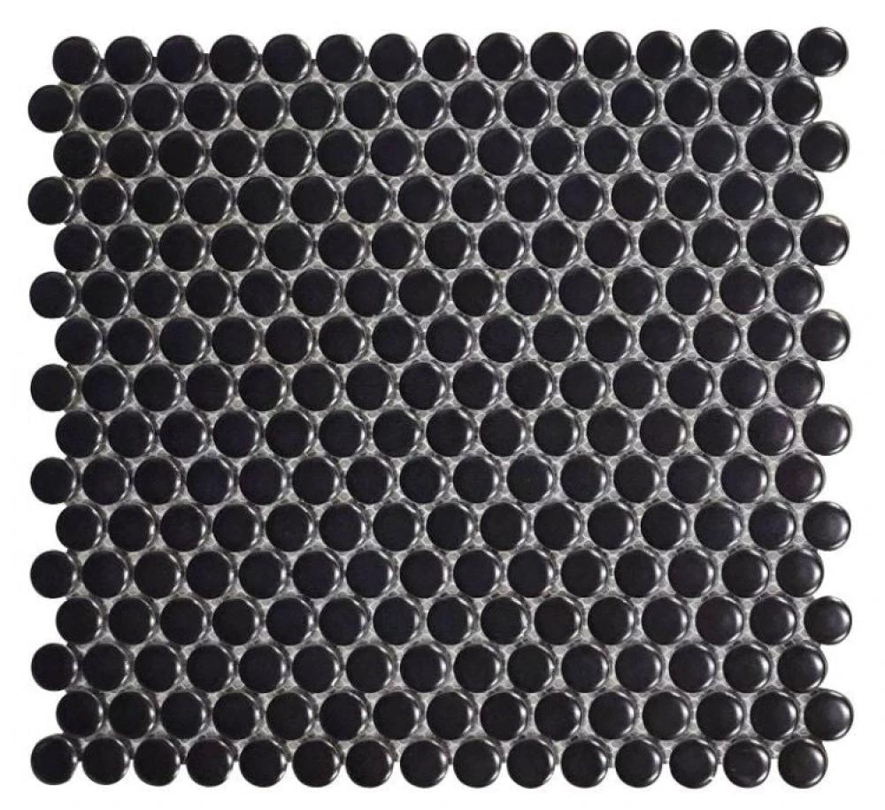 Penny round black matte porcelain mosaic tile sheet by Tilehouz, 11.5 x 12.25, wall & ceiling tile