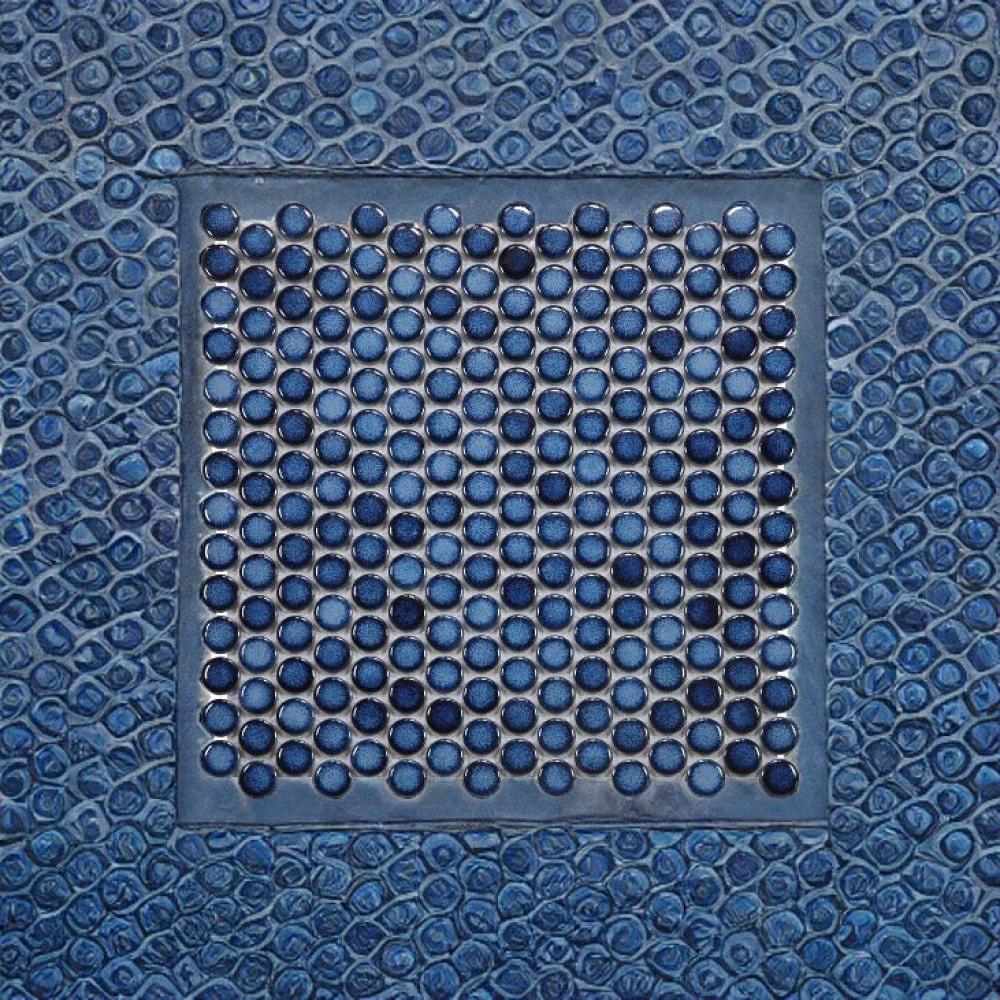Penny Round Blue porcelain mosaic tile, handmade 11.5x11.5 for walls.