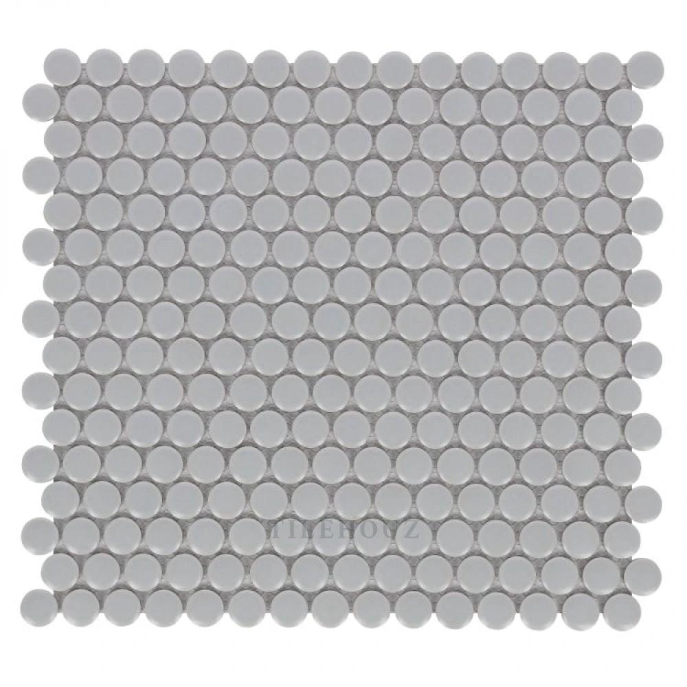Penny Round City Grey Matte porcelain mosaic tile 11.5x12.25 for wall and ceiling by Tilehouz