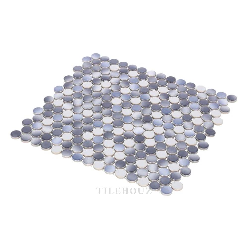 Penny Round Gradient Grey Glossy Porcelain Mosaic Tile sheet by Tilehouz Hulu Collection