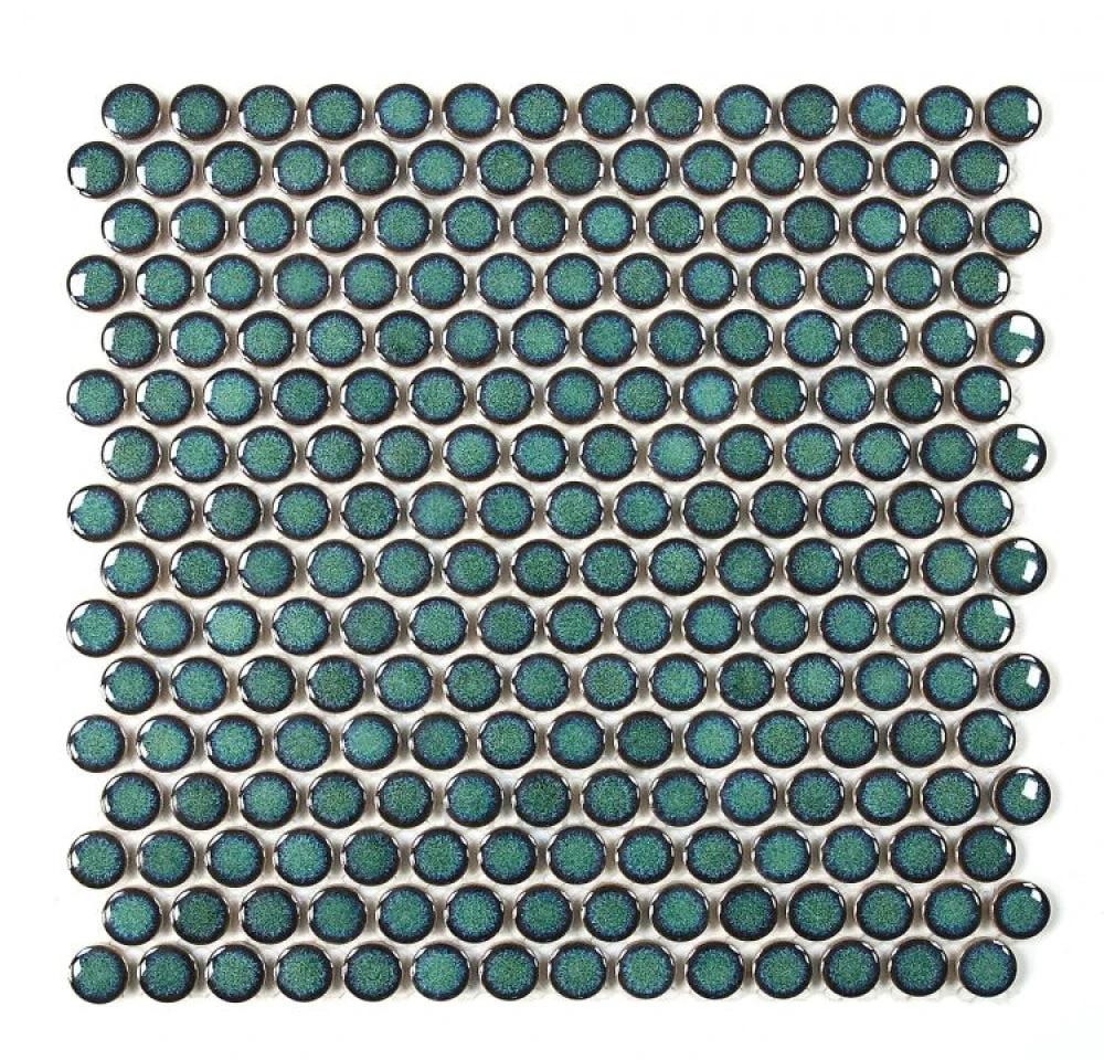 Penny Round Turquoise handmade porcelain mosaic tile sheet for walls