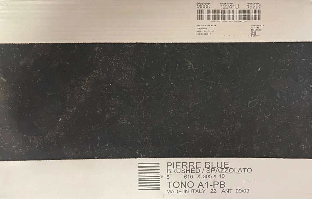 Pierre Bleu blue limestone 12x24 brushed wall tile.