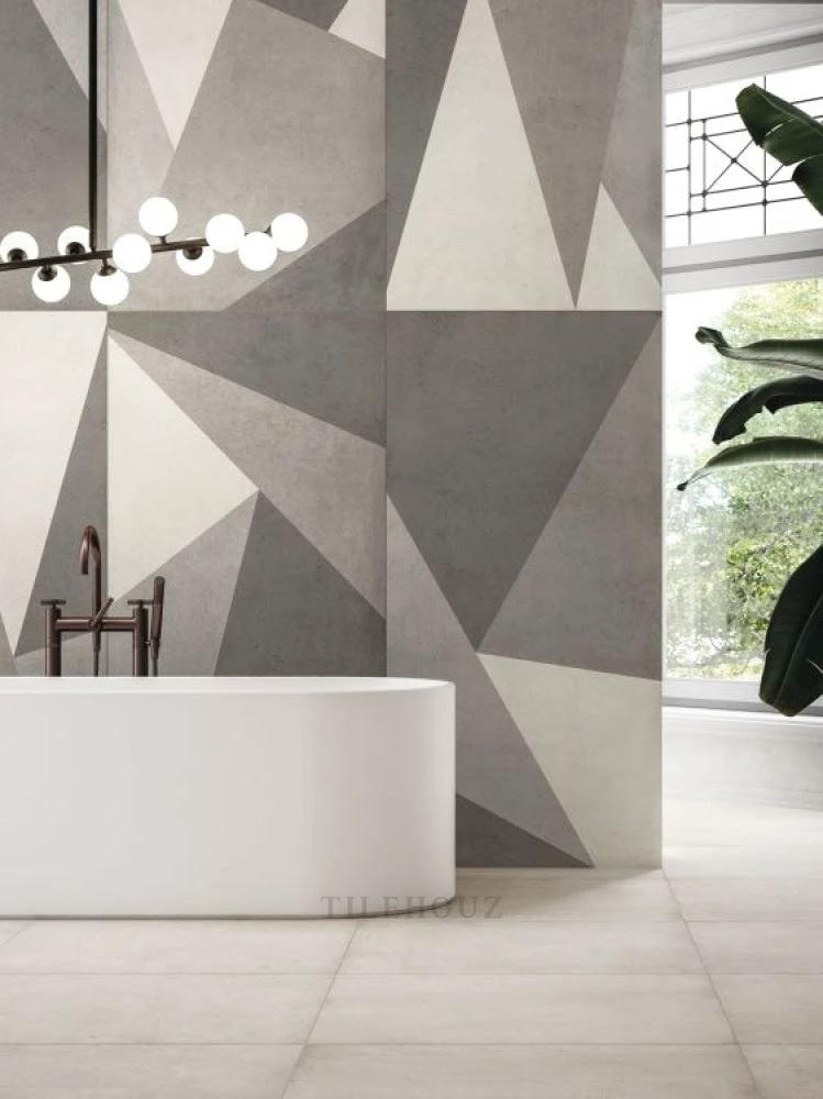 Plain Mist 30x30 porcelain tile by Tilehouz; grayscale geometric wall tile for bathroom