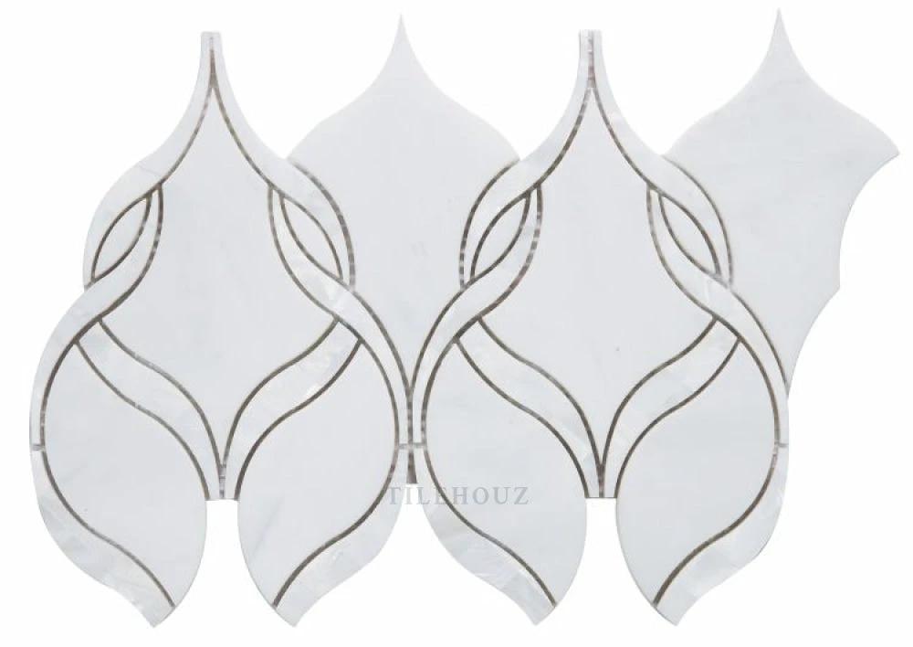 Prestige Pearl Snow 7.25 x 12 wall tile set of 4 by Tilehouz; white marble with gray veining