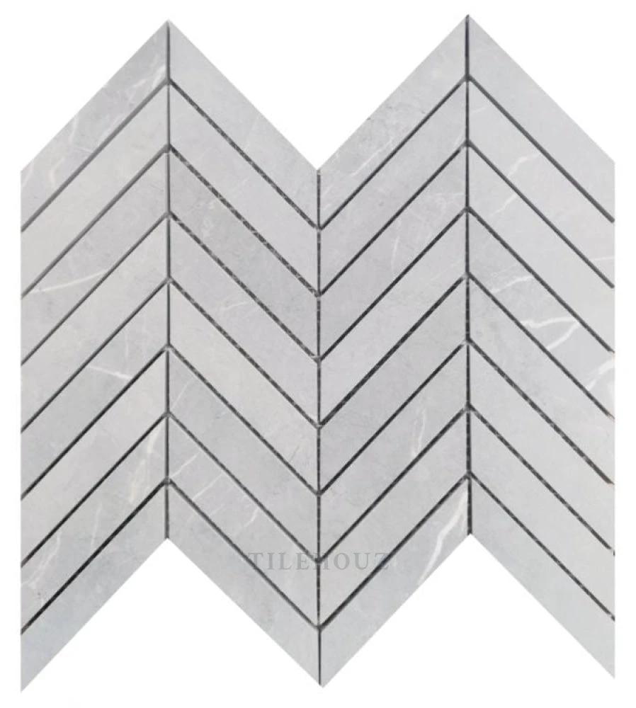 Porcelain tile Prestigio Impero Lucido Chevron by Tilehouz, 10x12, light gray with veining