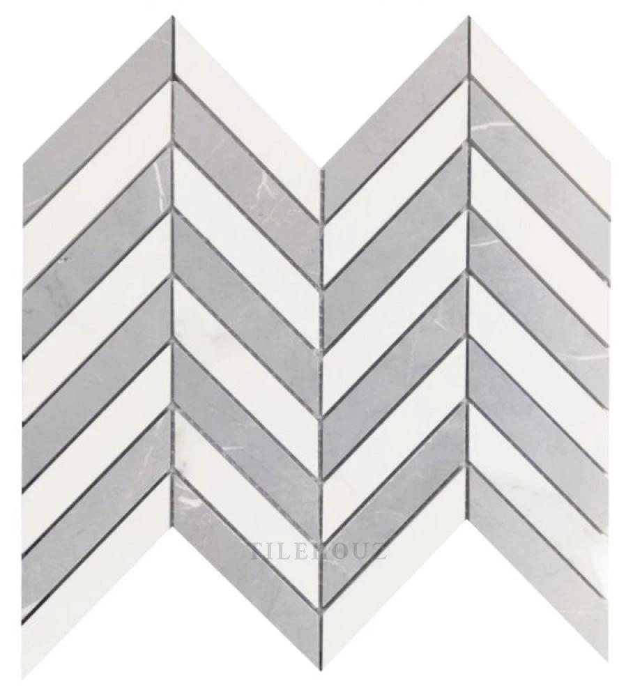 Porcelain mosaic tile by Tilehouz: Prestigio Statuario-Impero Mix lucido chevron, 10x12