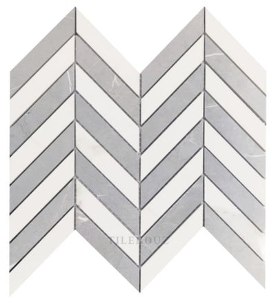 Prestigio Statuario-Impero Mix Lucido Chevron 10 X 12 Porcelain Mosaics