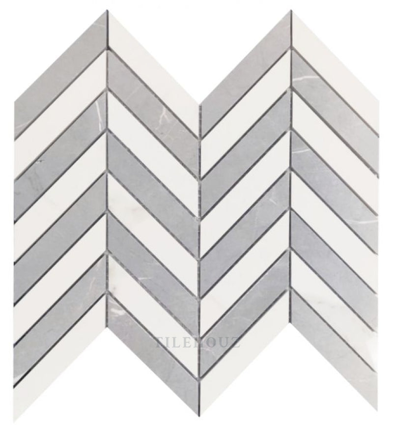 Prestigio Statuario-Impero Mix Lucido Chevron 10 X 12 Porcelain Mosaics