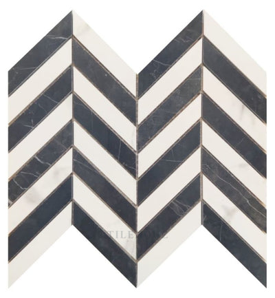 Prestigio Statuario-Marquinia Mix Lucido Chevron 10 X 12 Porcelain Mosaics