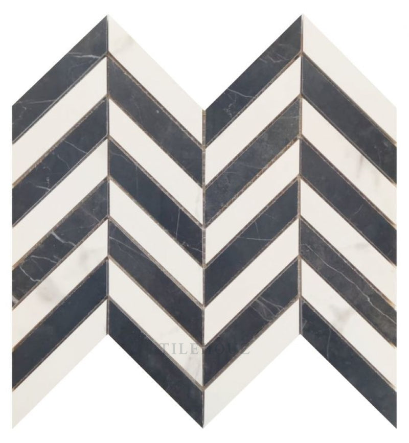 Prestigio Statuario-Marquinia Mix Lucido Chevron 10 X 12 Porcelain Mosaics