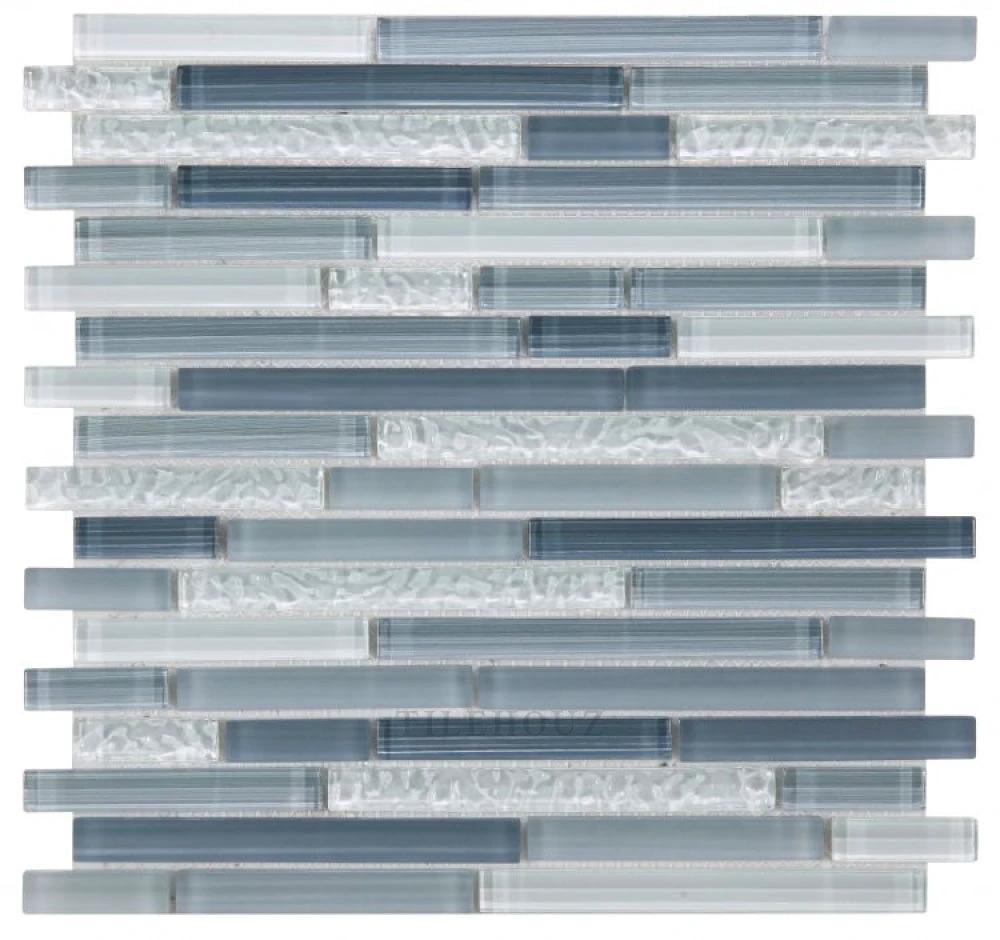 Rain Blue Glass Mosaic Tile 11.75 x 12 in with blue and white glass strips