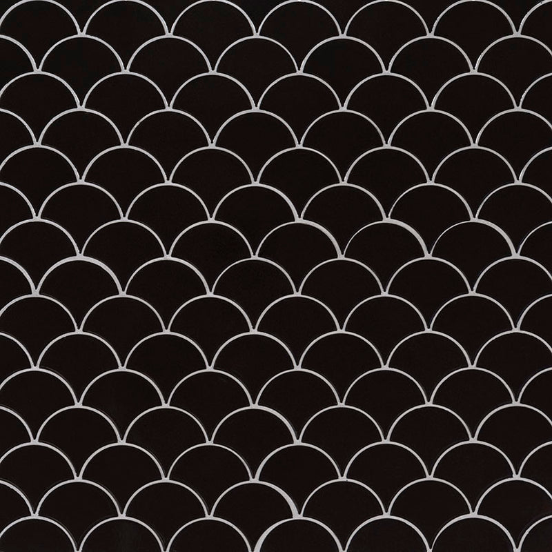 Retro Nero Scallop Glossy Porcelain Mosaic