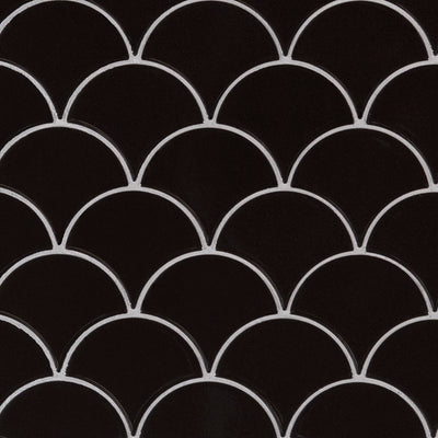 Retro Nero Scallop Glossy Porcelain Mosaic