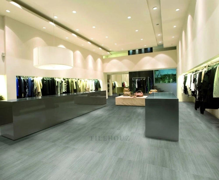 River Grey Matte 12x24 porcelain tile by Tilehouz on showroom display