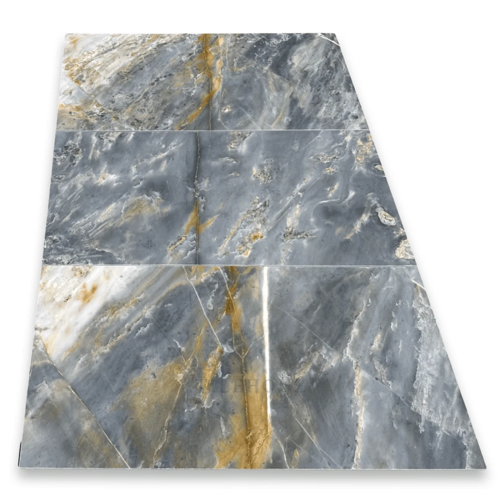 Royal Blue Marble 12x24 Tile by Tilehouz; blue-gray marble with gold veining, polished and honed wall tile.