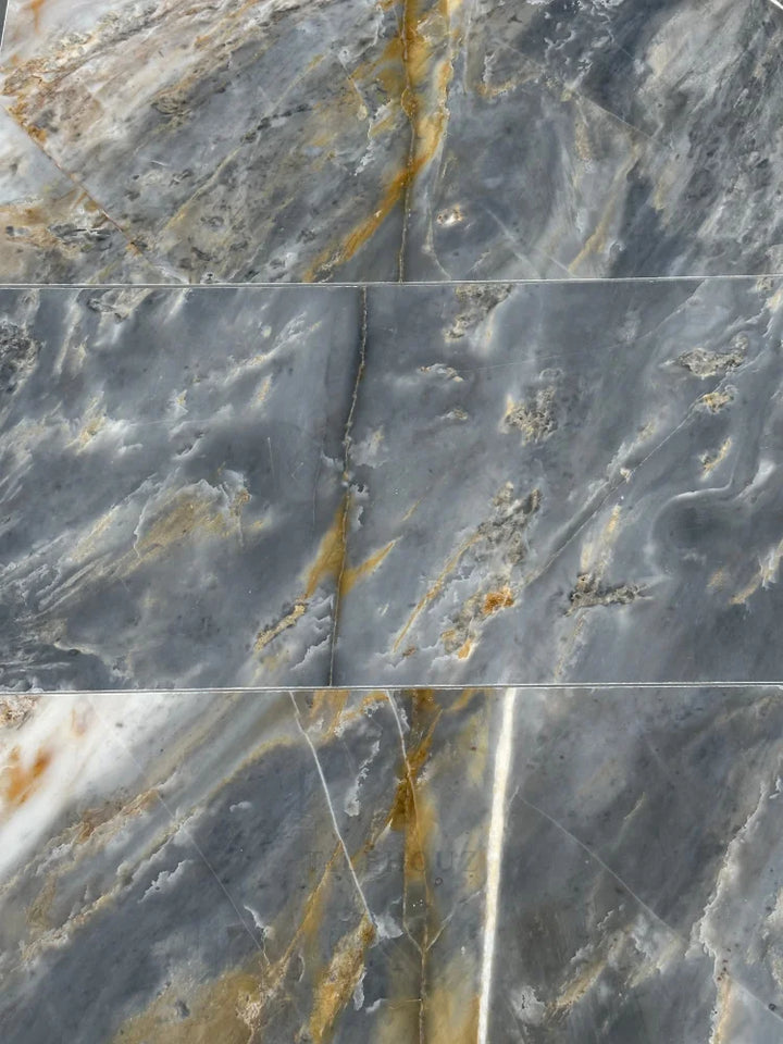 Royal Blue Marble 12x24 tile, polished and honed finish with blue-gray veining for dramatic marble wall tile.