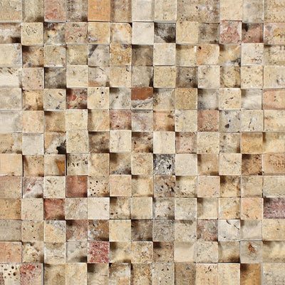 1 X Split-Faced Scabos Travertine 3-D Mosaic Tile Tiles